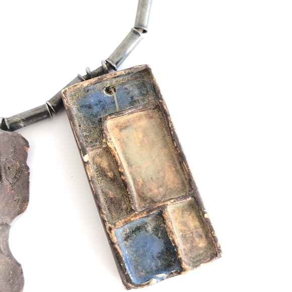 Vintage Artisan Modernist Necklace with Silver Beads and Pottery Pendants - Picture 8 of 13